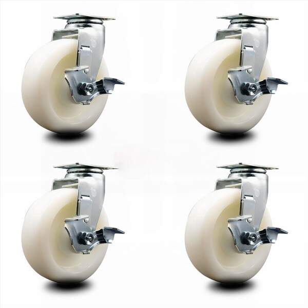 6 Inch Nylon Swivel Caster Set with Ball Bearings and Brakes SCC